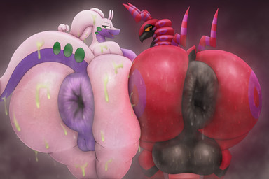 anthro anus ass_to_ass balls big_anus big_balls big_breasts big_butt big_penis big_vulva black_anus black_balls bodily_fluids breasts butt butt_focus butts_touching duo female feral genitals glistening glistening_body glistening_butt horn huge_anus huge_balls huge_butt huge_penis hyper hyper_anus hyper_butt jack_and_jill looking_back male musk musky_anus musky_balls musky_butt narrowed_eyes nude penis puffy_anus purple_anus red_body simple_background slime smile standing sweat sweaty_anus sweaty_balls sweaty_body sweaty_butt sweaty_genitalia tail take_your_pick thick_thighs vulva white_body zexyprof nintendo pokemon generation_5_pokemon generation_6_pokemon goodra pokemon_(species) scolipede 2026 3:2 hi_res