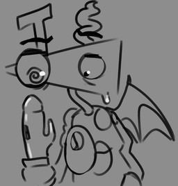 bodily_fluids dildo eyebrows looking_at_hand mouthless nervous not_furry raised_eyebrow sex_toy solo sweat sweatdrop unusual_anatomy vibrator dawn_chorus_(artist) glitch_productions the_amazing_digital_circus zooble_(tadc) humanoid living_toy monochrome sketch nonbinary_(lore)