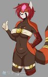 anthro bottomless bottomless_female breasts brown_body brown_fur clothed clothing female fur genitals hair highlights_(coloring) orange_body orange_fur pussy red_hair simple_background solo tight_clothing yellow_eyes sly_shadex ailurid mammal red_panda colored hi_res shaded sketch