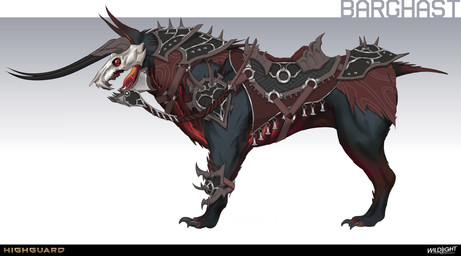 4_toes ambiguous_feral ambiguous_gender armor black_armor black_body black_claws black_fur black_teeth bone bone_mask brown_inner_ear_fluff chest_scar claws clothed clothed_ambiguous clothed_feral clothing company_name feet feral fur gradient_background greaves gums horned_mask inner_ear_fluff leg_markings light markings mask multicolored_body multicolored_fur no_pupils open_mouth orange_inner_ear orange_scar orange_tongue paws quadruped red_clothing red_gums red_markings red_topwear saddle scar sharp_teeth side_view simple_background skull skull_mask solo standing teeth text toe_claws toes tongue topwear tuft white_mask yellow_eyes nicholas_patrick_kelana highguard_(game) barghast_(highguard) canid canid_demon demon mammal 2026 absurd_res colored concept_art digital_drawing_(artwork) digital_media_(artwork) english_description english_text hi_res lighting official_art shaded