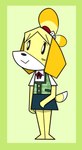 angular anthro bangs barefoot bell_hair_tie black_eyes black_nose blue_bottomwear blue_clothing blue_skirt border bottomwear bow_tie button_(fastener) closed_smile clothed clothed_anthro clothed_female clothing dipstick_tail facial_markings featureless_feet featureless_hands feet female female_anthro floppy_ears fully_clothed fully_clothed_anthro fully_clothed_female fur green_background green_border green_clothing green_topwear green_vest hair head_markings lop_ears markings mouth_closed no_eyebrows orange_ears orange_hair ponytail pupils red_bow_tie red_hair_tie simple_background skirt smile solo standing tail tail_markings topwear two_tone_tail vest white_dress_shirt white_markings white_pupils white_tail_tip yellow_body yellow_fur yellow_tail cookieboy011 animal_crossing nintendo isabelle_(animal_crossing) canid canine canis domestic_dog mammal shih_tzu toy_dog 2020 colored digital_drawing_(artwork) digital_media_(artwork) english_description full-length_portrait portrait shaded simple_shading