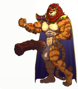 abs animal_genitalia animal_penis anthro balls beard big_balls big_penis brown_penis cape clothing equine_genitalia equine_penis erection facial_hair genitals green_eyes huge_penis hybrid_genitalia hybrid_penis knot knotted_equine_penis knotted_penis male male_anthro mane markings medial_ring mouth_closed muscular muscular_anthro muscular_male pecs penis red_beard red_facial_hair red_mane sheath simple_background solo standing striped_arms striped_legs striped_markings striped_tail stripes tail tail_markings tan_balls tan_body tan_sheath vein veiny_penis white_background yellow_sclera dust_yang felid lion mammal pantherine absurd_res hi_res