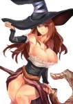 big_breasts breasts cleavage clothed clothing female hat headgear headwear huge_breasts magic_user melee_weapon not_furry polearm solo staff weapon wide_hips witch witch_hat deeperocean dragon's_crown vanillaware sorceress_(dragon's_crown) human mammal