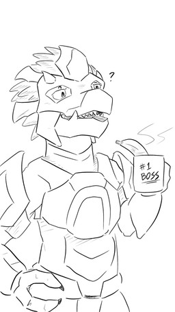 3_fingers anthro armor banana beak beverage claws confusion container cup eyebrows feather_hair feathered_crest feathers finger_claws fingers food fruit hand_on_hip head_crest headgear helmet holding_container holding_cup holding_mug holding_object hot_beverage male mug plant pseudo_hair question_mark questioning raised_eyebrow solo steaming text elite_spec_ops_alan halo_(series) microsoft xbox_game_studios alien avian kig-yar scalie t'vaoan 2022 9:16 english_text hi_res monochrome