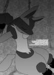 anthro biped bound fur male open_mouth simple_background sitting sleeping solo submissive submissive_male tail text kurohane_karasu nintendo pokemon canid canine generation_4_pokemon lucario mammal pokemon_(species) japanese_text monochrome translation_request