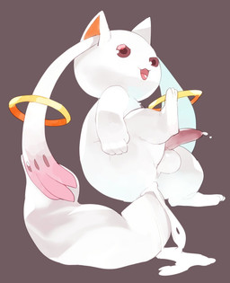 after_sex balls bodily_fluids chibi cum cum_inside erection genital_fluids genitals long_inner_ear_fluff long_tail male penis solo tail tapering_penis white_body masshiro puella_magi puella_magi_madoka_magica kyubey incubator_(puella_magi) hi_res