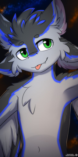 blep feathers green_eyes male smile solo tongue tongue_out wings snowybark avali absurd_res bust_portrait hi_res portrait