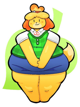 :3 anthro biped blonde_hair blush blush_stickers bottomwear cardigan clothed clothing dipstick_tail dot_eyes featureless_feet feet female front_view hair looking_at_viewer love_handles markings obese obese_anthro obese_female overweight overweight_anthro overweight_female pear-shaped_figure pencil_skirt simple_background simple_eyes skirt smile solo standing tail tail_markings thick_thighs wide_hips yellow_body newartistcool animal_crossing nintendo isabelle_(animal_crossing) canid canine canis domestic_dog mammal shih_tzu toy_dog 2025 digital_media_(artwork) full-length_portrait portrait