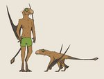 2023 3_toes anthro biped bottomwear clothed clothing digital_media_(artwork) dimorphodon feet feral front_view green_eyes hi_res male membrane_(anatomy) membranous_wings nude quadruped shorts side_view simple_background standing tail toes topless white_background winged_arms wings zagz
