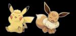 ambiguous_gender brown_body brown_fur duo eyes_closed feral fur hair open_mouth simple_background transparent_background yellow_body yellow_fur nintendo pokemon pokemon:_let's_go eevee generation_1_pokemon pikachu pokemon_(species) absurd_res alpha_channel hi_res official_art