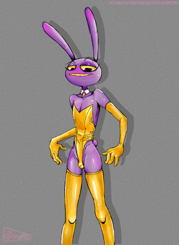 anthro blush bodily_fluids clothed clothing crossdressing flustered gold_leotard golden_clothing leotard looking_down male small_bulge solo sweat sweatdrop yellow_clothing yellow_leotard hornyfudge glitch_productions the_amazing_digital_circus jax_(tadc) lagomorph leporid mammal rabbit absurd_res hi_res