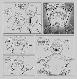 anthro digestion_noises duo eyewear glasses gurgle_(sound_effect) heart_eyes heart_symbol male male/male oral_vore reverse_mouth_shot rumbling_stomach same_size_vore text tongue tongue_out vore wearing_glasses wearing_hat stalvelle disk_(daftpatriot) octii amphibian salamander comic english_text greyscale hi_res monochrome