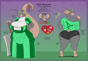 anthro back_boob big_breasts big_butt breasts butt cleaver_(weapon) female fur grey_body grey_fur grey_hair hair huge_breasts huge_butt lips lipstick makeup melee_weapon solo tail text thick_tail thick_thighs weapon wide_hips nightfaux warhammer_(franchise) skal_maneater mammal murid murine rat rodent skaven english_text hi_res model_sheet busty_boy_(lore) male_(lore)