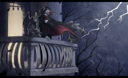alternative_fashion anthro black_bars clothing electricity goth lightning male solo storm victorian_goth hitmore augustine_mayer felid gargoyle mammal pantherine snow_leopard vampire digital_media_(artwork) hi_res letterbox