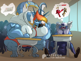 anthro anthro_pokemon_trainer anthrofied big_muscles bulging_eye cheat dream female gen_8 group gyarados_oc huge_muscles male muscular not_so_subtle peaking pokemon_trainer_oc scarlet/violet size_difference sleeping_in_class doctor_awesome mythology nintendo pokemon canid canine canis chimera dragon generation_1_pokemon gyarados hybrid mammal mythological_creature mythological_scalie pokemon_(species) scalie wolf absurd_res hi_res