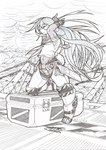 anthro armor athletic athletic_anthro athletic_female biped clothed clothing female hair long_hair military navy pose sailor sea ship solo storm vehicle water watercraft scratchmarks souxjin_celestia_grey lagomorph leporid mammal rabbit 2016 hi_res monochrome pinup traditional_media_(artwork)