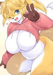 4_fingers anthro belly big_breasts biped black_nails black_nose blonde_hair blue_eyes blush bottomless breasts brown_body brown_fur casual_exposure clothed clothing colored_nails eyebrows featureless_breasts female female_anthro fingers fluffy fluffy_tail front_view fupa fur glistening glistening_body glistening_fur hair heart_symbol hoodie huge_breasts ineffective_clothing kemono kneeling long_hair looking_aside looking_at_viewer multicolored_body multicolored_fur multicolored_tail nails navel one_eye_closed open_mouth open_smile orange_body orange_fur orange_tail overweight overweight_anthro overweight_female pink_clothing pink_tongue pubic_mound simple_background smile snout solo tail teeth thick_thighs tongue topwear twitter_hoodie white_background white_belly white_body white_fur white_tail wide_hips wink akitaka meme_clothing canid canine fox mammal 2018 hi_res meme