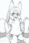 2023 2:3 anthro asian_clothing bell black_ear_tips breasts canid canine chest_tuft clothed clothing dipstick_ears dipstick_tail ear_markings east_asian_clothing eyebrow_through_hair eyebrows female female_anthro fox hair japanese_clothing kemono kida_kuro_mu kimono koko_(kishibe) looking_at_viewer mammal markings monochrome multicolored_ears navel nipples panties shaded shaded_line_art side-tie_panties sitting small_breasts smile solo tail tail_markings thick_eyebrows thong topless translucent translucent_hair tuft underwear