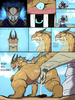 anus armor blush bodily_fluids cum cum_in_vagina cum_inside dialogue faceless_character faceless_male female feral frill_(anatomy) genital_fluids genitals group head_crest head_frill horn larger_female lay_the_dragon leaking_cum male male/female non-mammal_vulva sharp_teeth size_difference teeth text trio vulva yaboinoir mythology dorophus sir_john_ebonheart vronti dragon human mammal mythological_creature mythological_scalie scalie 3:4 comic english_text hi_res