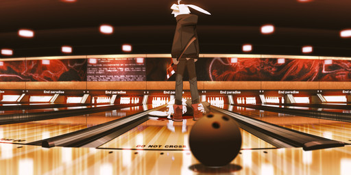 ambiguous_gender axe ball blood bodily_fluids bottomwear bowling_alley bowling_ball clothed clothing denim denim_bottomwear denim_clothing duo fully_clothed hair inside jacket jeans killing lying melee_weapon modern_architecture pants standing topwear weapon white_body white_hair kuroblood lagomorph leporid mammal rabbit