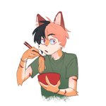 anthro clothed clothing eating fingers food fur hair looking_at_viewer male open_mouth simple_background solo topwear rottenrollz mikah_miller_(character) domestic_cat felid feline felis hybrid mammal procyonid raccoon 1:1 digital_drawing_(artwork) digital_media_(artwork) hi_res