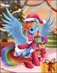 blue_fur blush bow christmas christmas_tree clothing coat cub cutie_mark duo english_text equine female feral friendship_is_magic fur gift hair hat holidays long_hair mammal multi-colored_hair my_little_pony name_tag one_eye_closed open_mouth orange_fur pegasus pridark purple_eyes purple_hair rainbow_dash_(mlp) rainbow_hair santa_hat scootaloo_(mlp) sitting smile stockings tag text tongue tree wings wink young
Rating: Safe
Score: 13
User: Deatron
Date: December 20, 2013