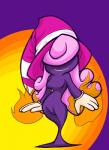 closed_smile clothing female fire gloves hair handwear hat headgear headwear humanoid_hands legless long_hair mouth_closed not_furry orange_background pink_hair purple_background purple_body simple_background smile solo witch_hat asmallone mario_bros nintendo paper_mario vivian_(mario) ghost humanoid shadow_siren spirit 2016 digital_media_(artwork) hi_res