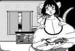 anthro big_breasts black_and_white breasts cleavage clothed clothing digital_media_(artwork) female huge_breasts hyper hyper_breasts jmadoc mammal mimi_(world_of_horror) monochrome murid murine nipples rat rodent solo stretched_clothing wide_hips world_of_horror