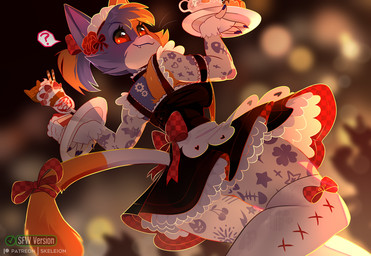 anthro biped breasts claws clothed clothed_anthro clothed_female clothing female fingers fur hair legwear looking_at_viewer rear_view smile solo tail teeth thigh_highs whiskers skeleion epic_games fortnite cate_meowdy domestic_cat felid feline felis mammal 2026 digital_drawing_(artwork) digital_media_(artwork)