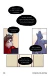 brown_eyes clothing dialogue eyewear glasses male modelling purple_eyes shirtless bastriw fernando_(bastriw) pato_(bastriw) canid canine canis domestic_cat domestic_dog felid feline felis mammal comic hi_res