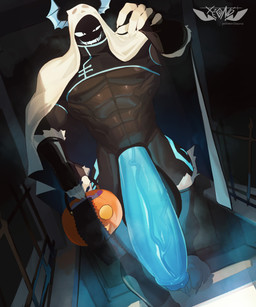 anthro balls big_balls big_penis clothing condom costume genitals halloween_costume holidays huge_balls huge_penis hyper hyper_balls hyper_genitalia hyper_penis male muscular penis sexual_barrier_device solo xeono halloween nexo_(xeono) nexis_domine absurd_res hi_res