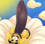 absurd_res antennae_(anatomy) anthro arthropod arthropod_abdomen asty_(plushtrapboyuwu) balls bee big_balls big_butt big_penis black_balls black_body black_genitalia black_genitals black_penis black_sclera black_skin butt cloud erection eyebrows flower fur genitals glans hands_behind_back hi_res huge_balls huge_butt huge_penis huge_thighs humanoid_genitalia humanoid_penis hymenopteran hyper hyper_balls hyper_genitalia hyper_penis insect kerchief long_penis looking_at_viewer looking_back lying male multicolored_body nude on_back on_flower penis petals plant plushtrapboyuwu presenting presenting_penis scarf small_but_hung small_glans smile solo thick_eyebrows thick_penis thick_thighs throbbing throbbing_penis twitching two_tone_body vein veiny_penis wide_hips yellow_body yellow_fur yellow_skin