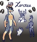 anthro antlers beverage blue_eyes clothing coffee coffee_mug digitigrade fingers formal_wear hooved_fingers hooves horn male snout solo suit periodic xerxes_(periodic) deer mammal