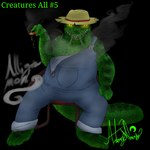 alligator_man anthro cigar cigar_smoke clothing hat headgear headwear looking_at_viewer male overalls overweight overweight_male sitting smoke smoking smoking_cigar solo fledgedragonfox alligator alligatorid crocodilian reptile scalie