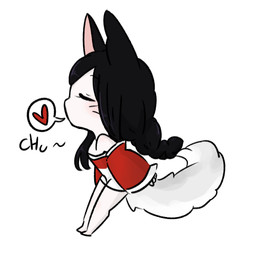 black_hair braided_hair chibi eyes_closed female hair heart_symbol side_view simple_background solo standing white_background hamze league_of_legends riot_games tencent ahri_(lol) animal_humanoid canid canid_humanoid canine canine_humanoid fox_humanoid humanoid mammal mammal_humanoid 1:1 2015 low_res