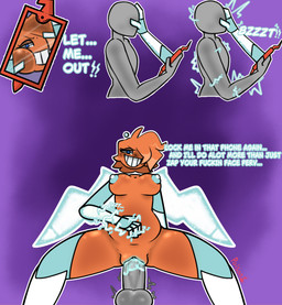 anthro back_wings bodily_fluids breasts coming_out_of_phone degradation duo electricity electricity_manipulation electronics elemental_manipulation face_pressed_against_glass faceless_character faceless_male female genital_fluids genitals glowing glowing_genitalia glowing_vulva hair hair_over_eye insult insulting_another leaning leaning_backward male penetration penile penile_penetration pokemorph profanity sinister_smile smile spread_wings text trapped using_phone vaginal vaginal_fluids vaginal_penetration vulva wings zapped poisonedcherry_(artist) nintendo pokemon generation_4_pokemon humanoid pokemon_(species) rotom rotom_phone english_text hi_res