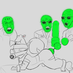 anal anal_beads anthro ball_gag bdsm blindfold bondage bound collar dildo eyewear forced gag glowing group lube male muzzle_(object) rape sex sex_toy sunglasses tracking_device sleepyly bandai_namco cia digimon nsa soyjak canid canine canis digimon_(species) domestic_dog gaomon mammal 1:1 hi_res monochrome sketch