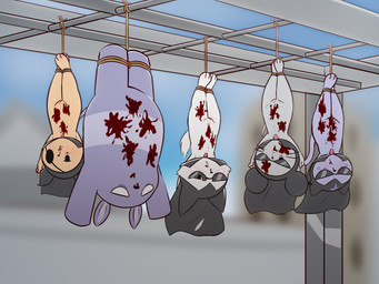 3_toes ankles_tied anthro blood blood_from_mouth blood_in_mouth blurred_background blush bodily_fluids bone bottomless bound broken_glasses bullet_wound cape city city_background clothed clothing cloud cloudy_sky corpse covered_in_blood cruelty day dead_eyes death defeated defeated_villain defeated_villainess dried_blood empty_eyes execution eye_bags eye_patch eyewear facial_tuft featureless_crotch featureless_feet featureless_hands feet female female_death flat_chested fluffy fluffy_tail forced forced_exposure fur genitals glasses gore group gunshot_wound hanging_by_feet hoodie hoodie_only innie_vulva italy karma male nosebleed nude nude_female on_display pear-shaped_figure public public_nudity rope ryona scaffolding shot_in_head skull skull_accessory sky sunglasses suspension tail toes topwear topwear_only tuft villainess vulva whiskers white_body white_fur wide_hips e254e onegai_my_melody sanrio baku_(sanrio) benito_mussolini chumi konmi nyanmi wanmi canid canine canis domestic_cat domestic_dog felid feline felis fox mammal mouse murid murine rodent tapir 4:3 absurd_res hi_res