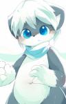 4_fingers ambiguous_gender anthro blue_eyes blue_scarf blush countershading eye_glint fingers fur gloves_(marking) grey_arms grey_body grey_ears grey_face grey_fur hair hand_on_chest kemono male markings navel pupils raised_arm scarf simple_background solo three-quarter_view two_tone_face white_arms white_background white_body white_countershading white_face white_fur white_hair white_inner_ear young young_anthro aoino sirius_(fffff_kkkkk) canid canine fox mammal 2018 absurd_res digital_drawing_(artwork) digital_media_(artwork) half-length_portrait hi_res portrait