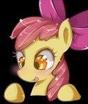 amber_eyes ambiguous_gender blush eyelashes hair open_mouth red_hair ribbons simple_background smile solo transparent_background yellow_body yellow_ears hua113 friendship_is_magic hasbro my_little_pony apple_bloom_(mlp) equid equine horse mammal pony 2013 alpha_channel bust_portrait portrait