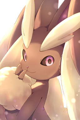 anthro black_sclera brown_body eyebrows looking_at_viewer mouth_closed pupils red_eyes simple_background smile solo rumine nintendo pokemon generation_4_pokemon lopunny pokemon_(species) 2:3 hi_res