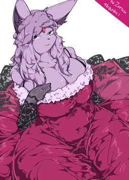 :3 anthro anthrofied armwear big_breasts biped black_armwear black_clothing black_elbow_gloves black_eyes black_gloves black_handwear bra_strap breasts cleavage clothed clothing curvy_figure dress elbow_gloves female female_anthro forehead_gem front_view fully_clothed fur fur_trim_(clothing) gem gloves hair handwear high-angle_view huge_breasts humanoid_hands kemono lace lace_gloves long_hair looking_at_viewer monotone_body monotone_fur monotone_hair navel_outline pokemorph purple_body purple_clothing purple_dress purple_ears purple_fur purple_hair simple_background sitting smile solo thick_thighs voluptuous white_background wide_hips ashi_foot nintendo pokemon eeveelution espeon felid feline generation_2_pokemon mammal pokemon_(species) 2026 absurd_res aliasing binary_drawing colored digital_drawing_(artwork) digital_media_(artwork) hi_res portrait three-quarter_portrait
