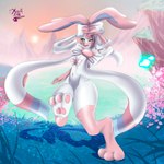 anthro big_butt big_ears bikini breasts butt clothing feet female female/female foot_focus hindpaw paws small_breasts solo swimwear two-piece_swimsuit xuuafur nintendo pokemon canid canine eeveelution fox generation_6_pokemon mammal pokemon_(species) sylveon hi_res