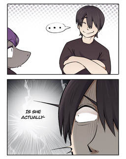 anthro biped clothed clothed_human clothed_male clothing dialogue duo ellipsis eyebrows eyes_closed female fur grey_body grey_fur hair male multicolored_body multicolored_fur purple_body purple_fur simple_background speech_bubble standing text svkhaiminh nintendo pokemon generation_5_pokemon human mammal pokemon_(species) shiny_pokemon zoroark comic english_text hi_res