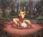 ambiguous_gender anthro detailed_background forest imminent_death plant quicksand scarf sinking solo tree wam colbycat nintendo pokemon ampharos generation_2_pokemon pokemon_(species) hi_res