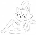 2016 anthro areola blaze_the_cat breasts digital_drawing_(artwork) digital_media_(artwork) domestic_cat felid feline felis female flat_chested fur genitals hi_res looking_at_viewer mammal monochrome navel nipples nude presenting presenting_pussy pussy sega smile solo sonic_the_hedgehog_(series) spread_legs spreading tenshigarden