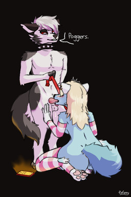 5_fingers 621_(number) anthro anthro_on_anthro anthro_penetrated anthro_penetrating anthro_penetrating_anthro armwear balls blonde_hair blue_body blue_fur blush bodily_fluids canon_x_oc cellphone clothing collar crossgender cum cum_drip cum_pool dripping duo elbow_gloves electronics erection fellatio female female_penetrated fingers ftm_crossgender fur genital_fluids genitals gloves hair handwear knot leash leash_pull legwear male male/female male_penetrating male_penetrating_female oral oral_penetration pawpads paws penetration penile penis phone sex sitting smartphone spiked_collar spikes standing text thigh_highs tongue tongue_out tongue_out_fellatio psfunny hellaverse helluva_boss mythology pogchamp loona_(helluva_boss) canid canid_demon canine demon hellhound mammal mythological_canine mythological_creature 2:3 hi_res meme