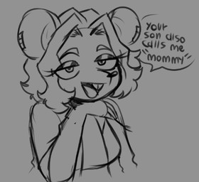 anthro buckteeth clothing eyelashes female makeup round_ears smile solo talking_to_another taunting teeth text omegamax esmeralda_(omegamax) mammal murid murine rodent english_text monochrome sketch
