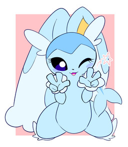anthro blue_blush blue_body blue_eyes blush eyelashes fangs female fusion kneeling long_ears looking_at_viewer one_eye_closed open_mouth pokemon_fusion simple_background smile solo tail teeth wink winking_at_viewer lemonspark_nwt nintendo pokemon fan_character vaporunny_(japeal) eeveelution generation_1_pokemon generation_4_pokemon hybrid lopunny mammal pokemon_(species) vaporeon 2023 absurd_res digital_media_(artwork) hi_res