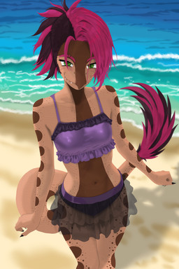 anthro beach biped black_bottomwear black_clothing black_panties black_skirt black_underwear bottomwear bra breasts brown_body brown_feathers brown_hair brown_scales claws clothed clothed_anthro clothed_female clothing day feathered_tail feathers female finger_claws fingers frilly frilly_bra frilly_clothing frilly_underwear front_view green_eyes hair humanoid_hands knock-kneed looking_at_viewer markings medium_breasts medium_hair navel non-mammal_breasts outside panties pink_body pink_feathers pink_hair purple_bra purple_clothing purple_underwear scales sea seductive shadow skirt smile smirk solo spots spotted_markings standing tail translucent translucent_bottomwear translucent_clothing translucent_skirt underwear water ryangoslinghorny devlog:_a_post-modern_college_experience rebecca_(devlog) dinosaur dromaeosaurid microraptor prehistoric_species reptile saurischian scalie theropod 2:3 absurd_res colored hi_res portrait shaded three-quarter_portrait